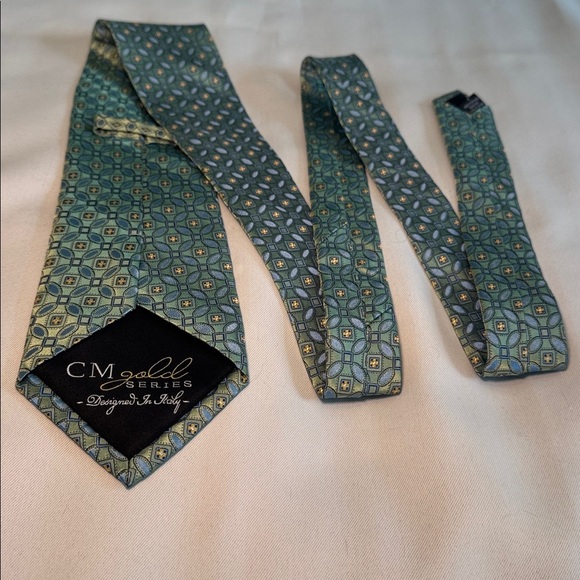 CM Gold Series Extra Long Green/Blue/Gold Silk Tie - Picture 6 of 10